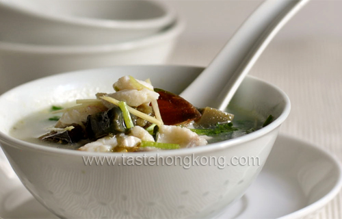 Coriander Soup with Century Egg and Fish Fillet