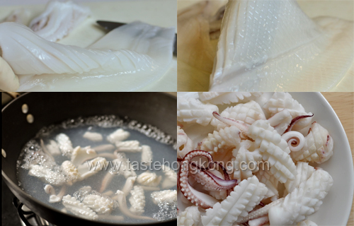 Cutting and Blanching Squid