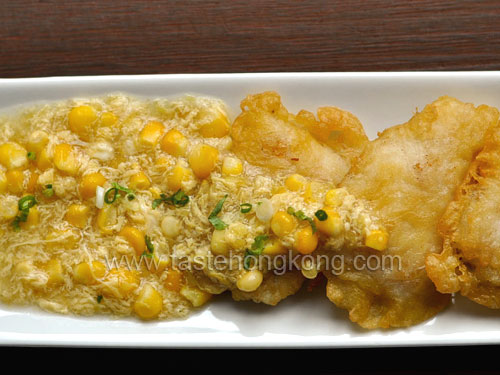 Crispy Fried Fish Fillet with Creamy Corn Sauce