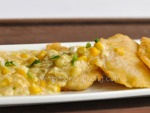 Crispy Fried Fish Fillet with Creamy Corn Sauce