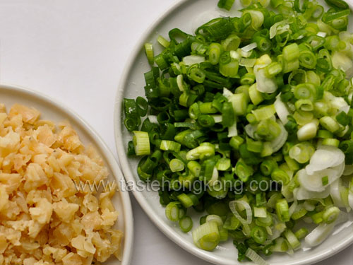 Chopped dried shrimps and spring onions