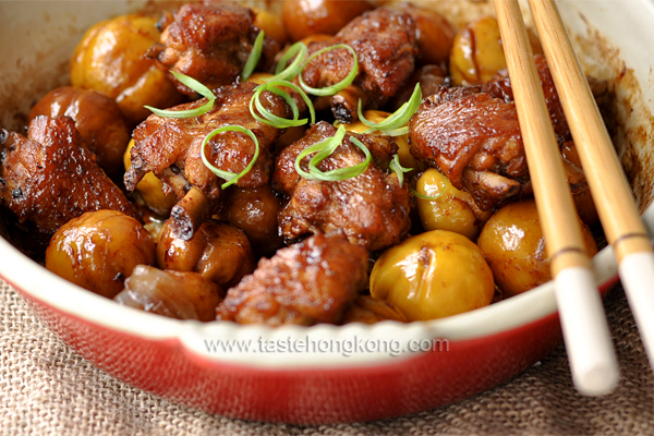 Braised Chinese Chestnuts Chicken in Cast Iron Dish