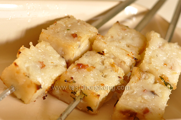 Turnip Cake or Radish Cake on Skewers