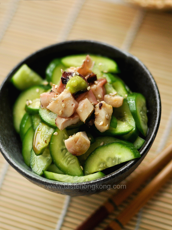 Cucumber and Octopus Salad with Wasabi Vinaigrette, Japanese Style 