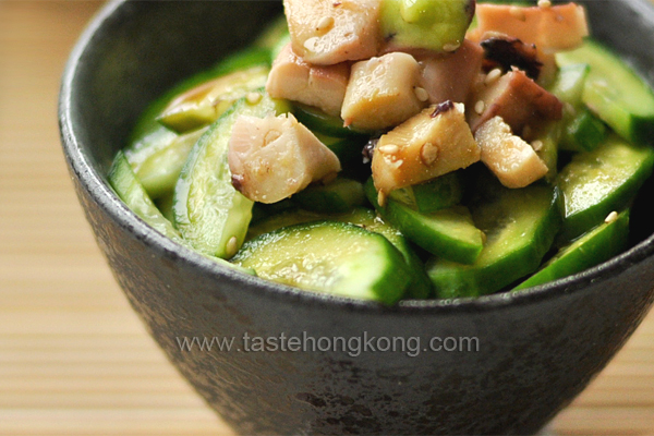 Cucumber and Octopus Salad with Wasabi Vinaigrette, Japanese Style 
