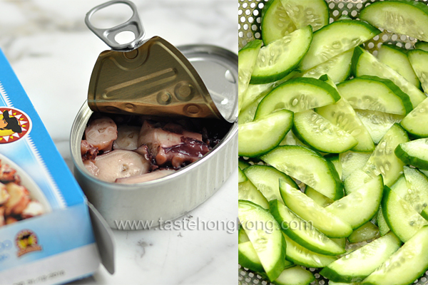 Cucumber and Octopus Salad with Wasabi Vinaigrette, Japanese Style 