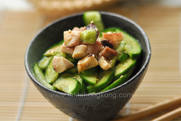 Cucumber and Octopus Salad with Wasabi Vinaigrette, Japanese Style 