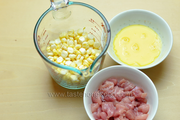 Ingredients for Fresh Sweet Corn Kernels with Pork and a Creamy Sauce