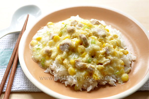 Fresh Sweet Corn Kernels with Pork and a Creamy Sauce
