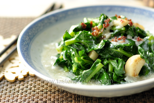 Pea Shoots with Cured Ham, Wok-Fried