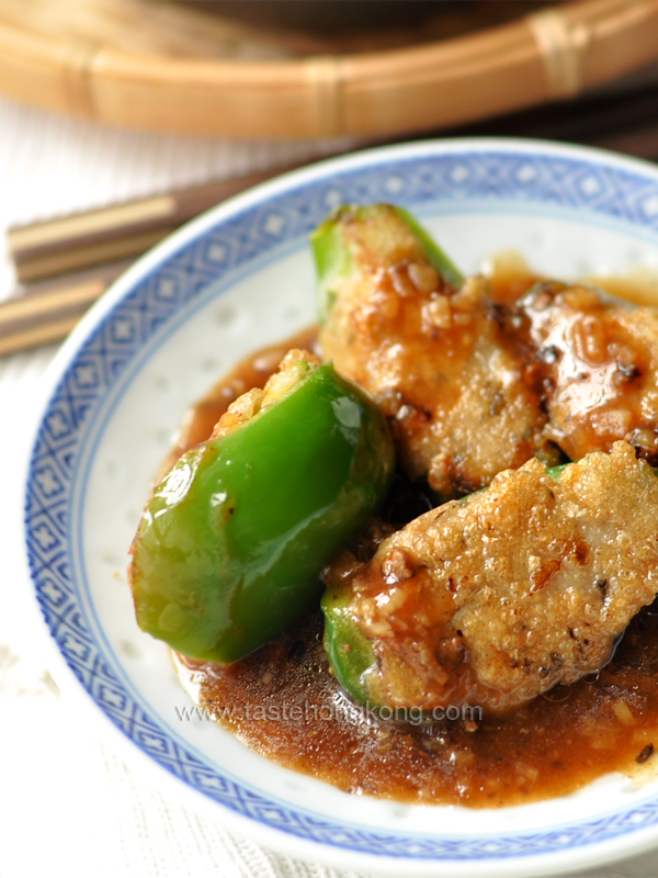 Fried Stuffed Bell Pepper with Homemade Black Bean Sauce, Chinese Style