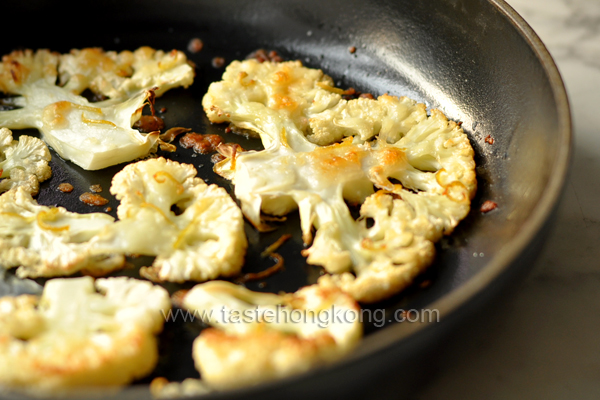 Roasted Sliced Cauliflower with Chedder and Lemon Zest