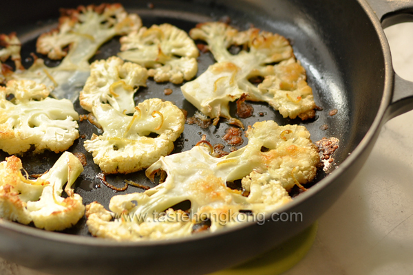 Roasted Sliced Cauliflower with Chedder and Lemon Zest